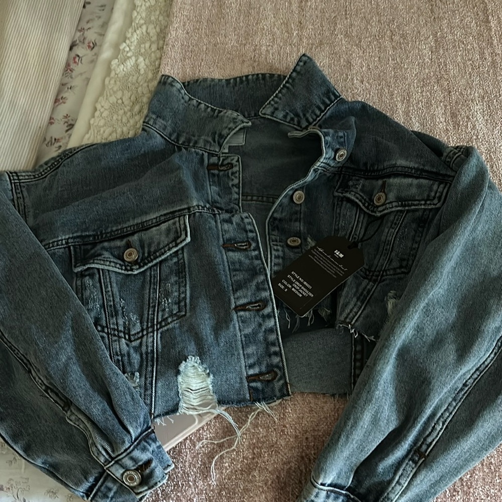 Black Label Cropped Ripped Denim Jacket